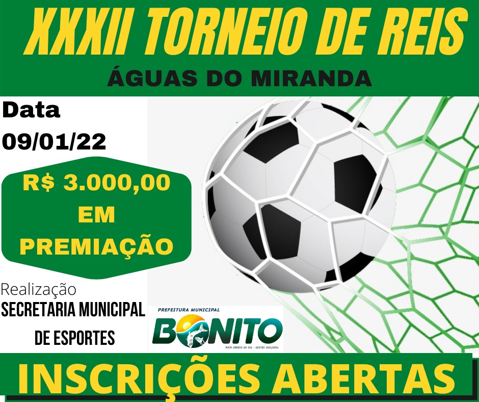 Secretaria de Esportes abre inscrições para o 32º Torneio de Reis no distrito Águas do Miranda