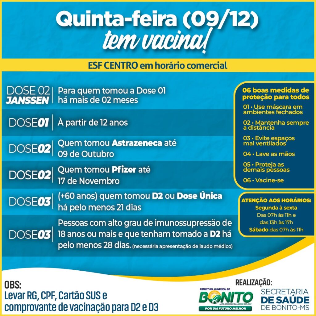 Bonito recebe 1,1 mil doses da Jansen para D2