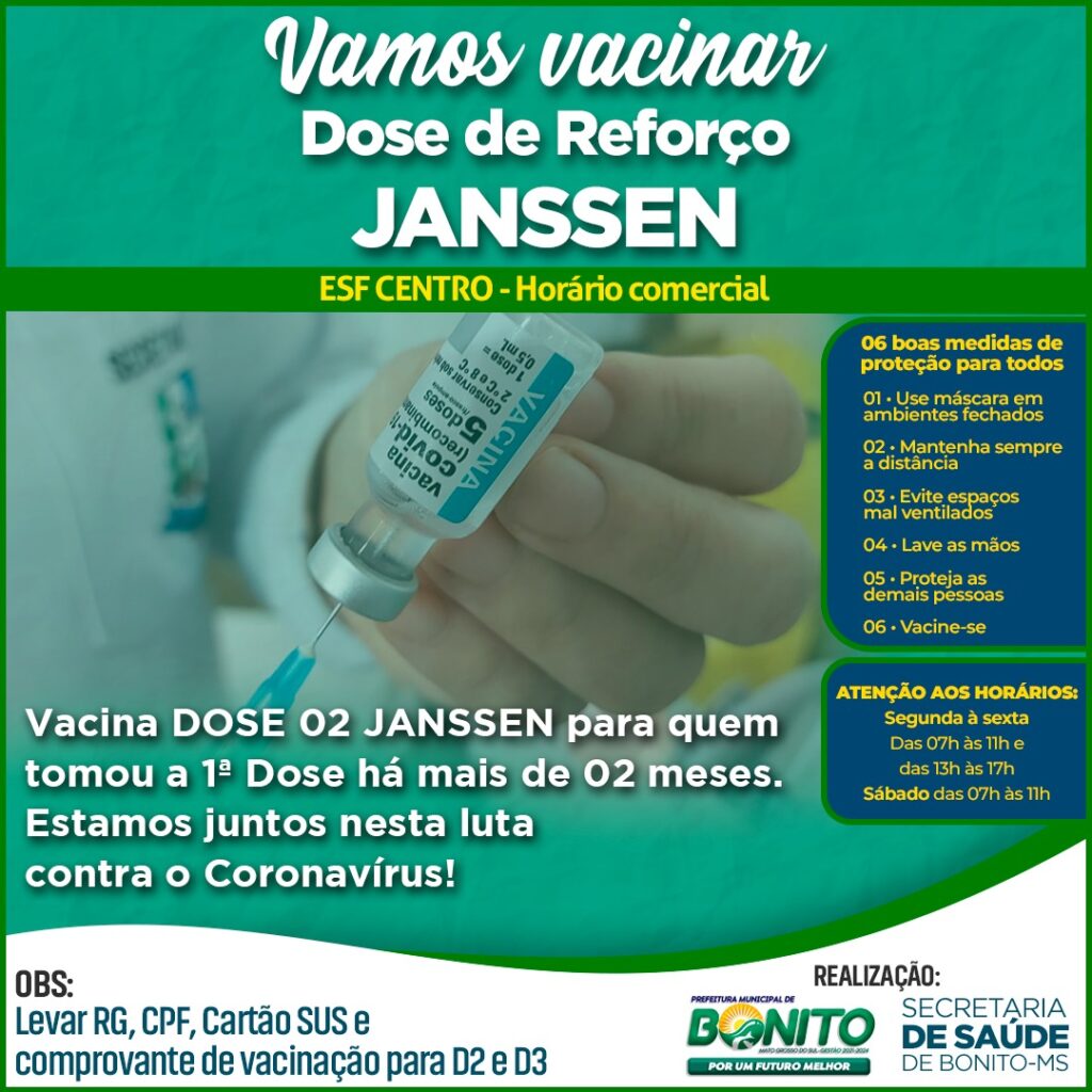 Bonito recebe 1,1 mil doses da Jansen para D2