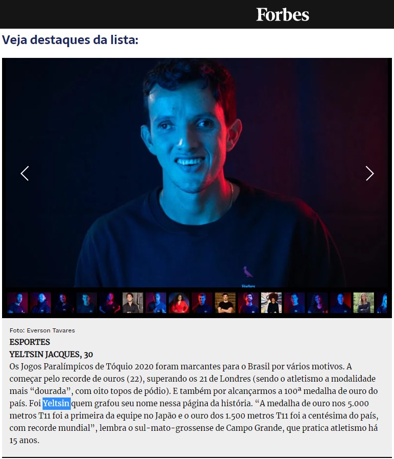 De família bonitense, Yeltsin recebe prêmio de melhor atleta e é destaque na revista Forbes