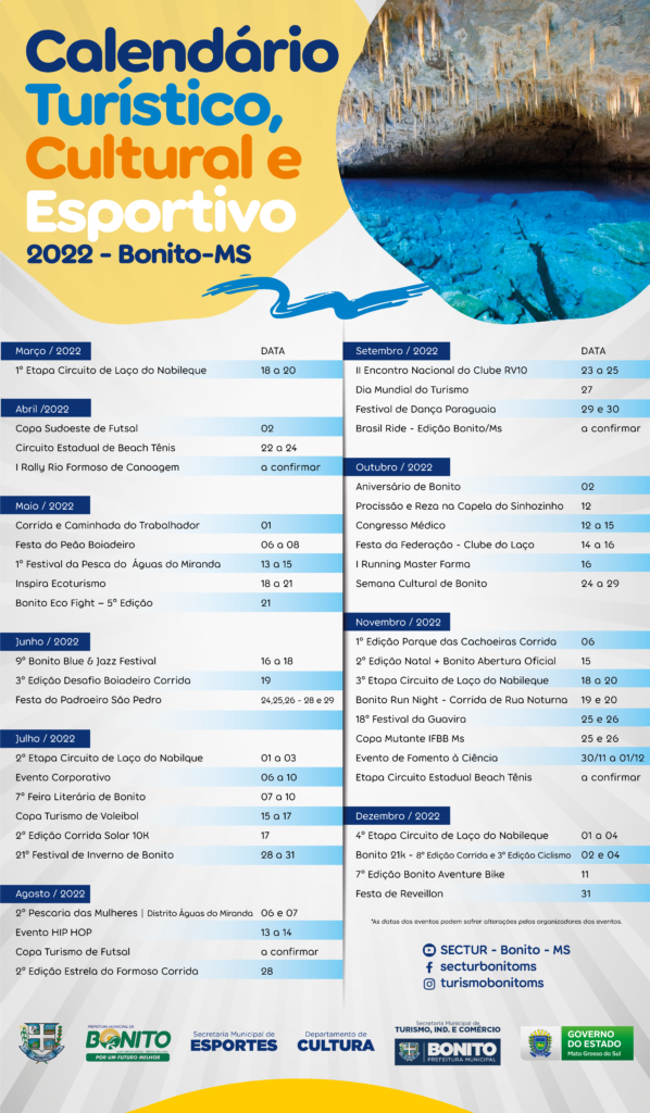 Bonito lança calendário oficial de eventos para 2022 Bonito lança calendário oficial de eventos para 2022