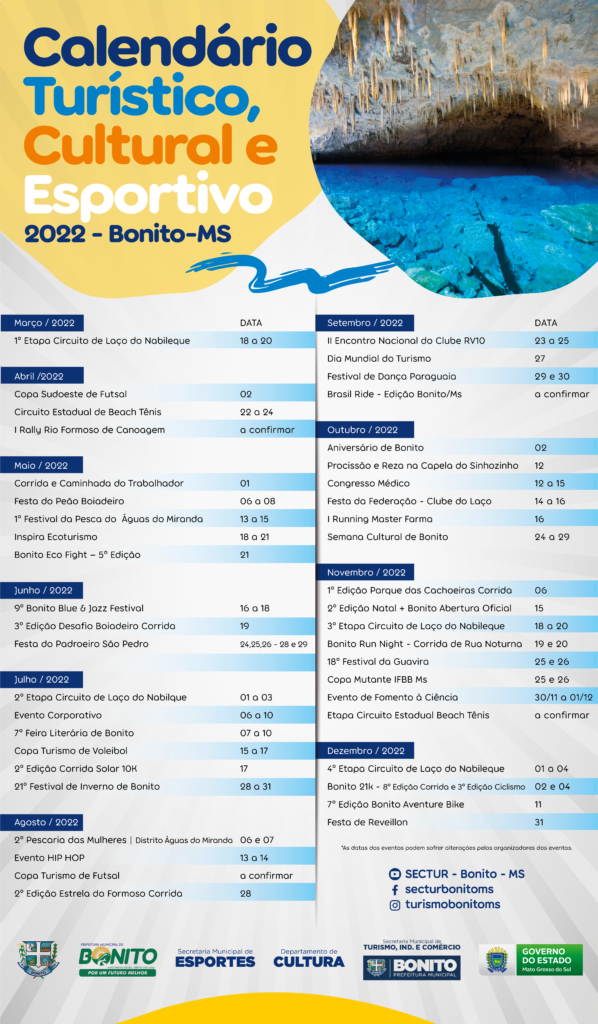 Bonito lança calendário oficial de eventos para 2022