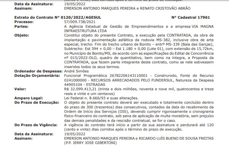 Estado publica extrato para pavimentação de 15,7 km da MS-382 no valor de R$ 32 milhões