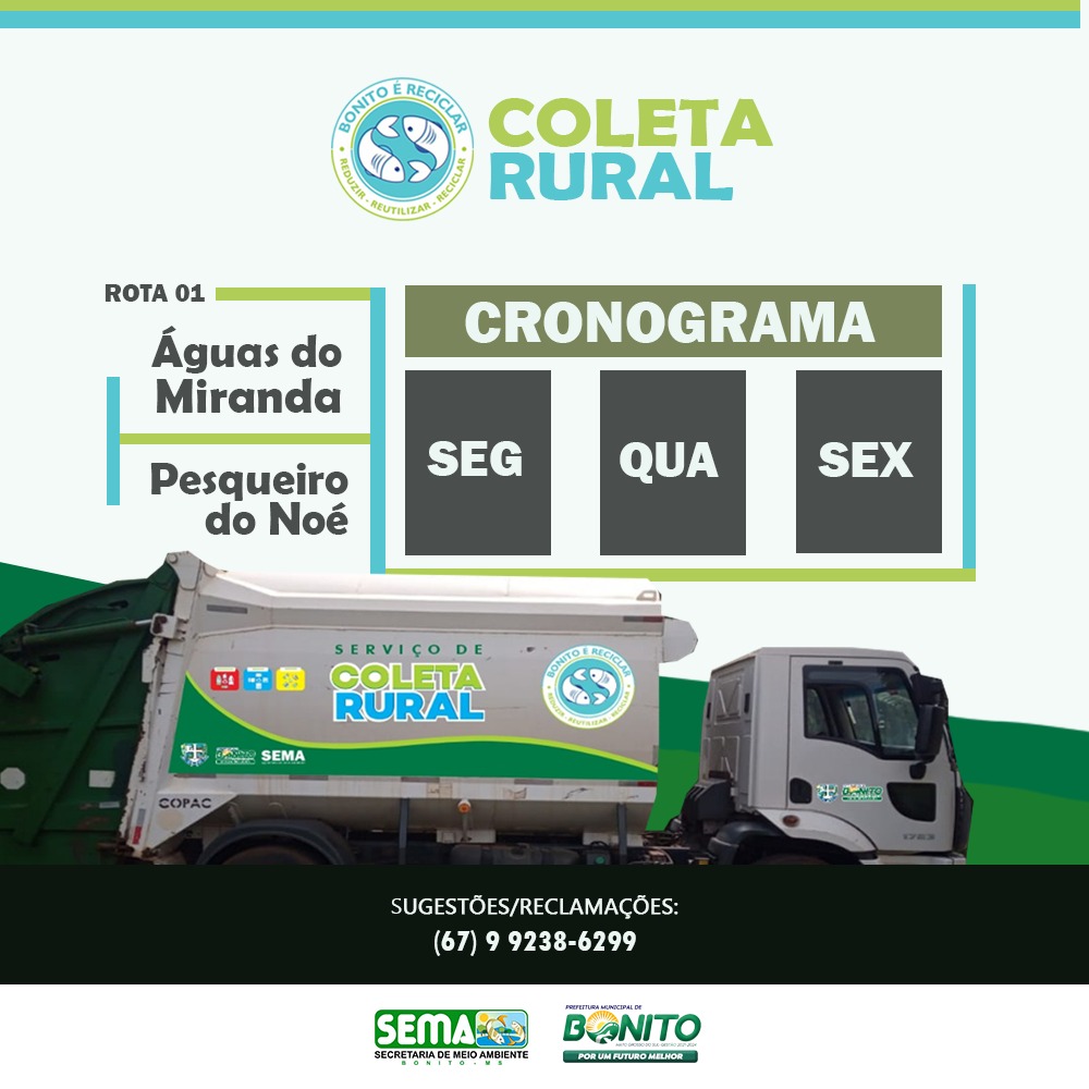 Sema informa início da coleta de resíduos na área rural Sema informa início da coleta de resíduos na área rural