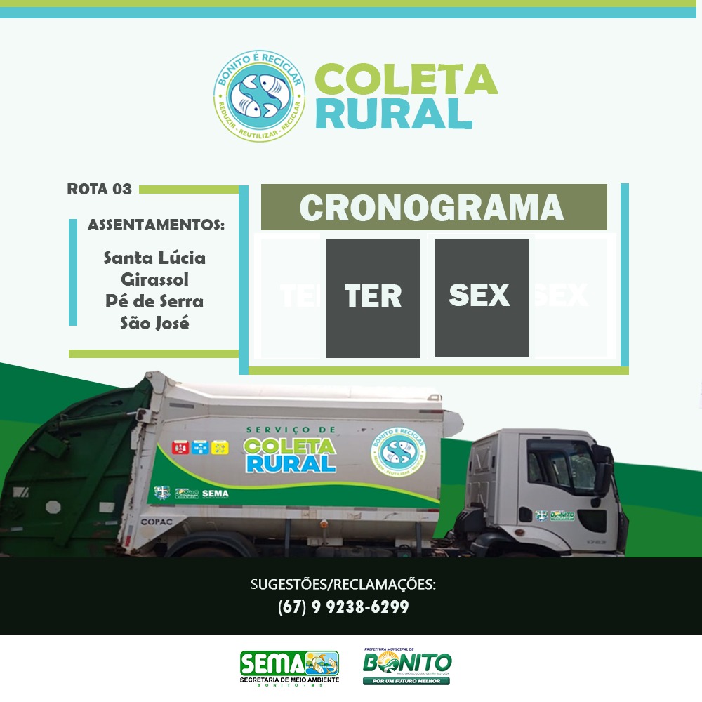 Sema informa início da coleta de resíduos na área rural Sema informa início da coleta de resíduos na área rural