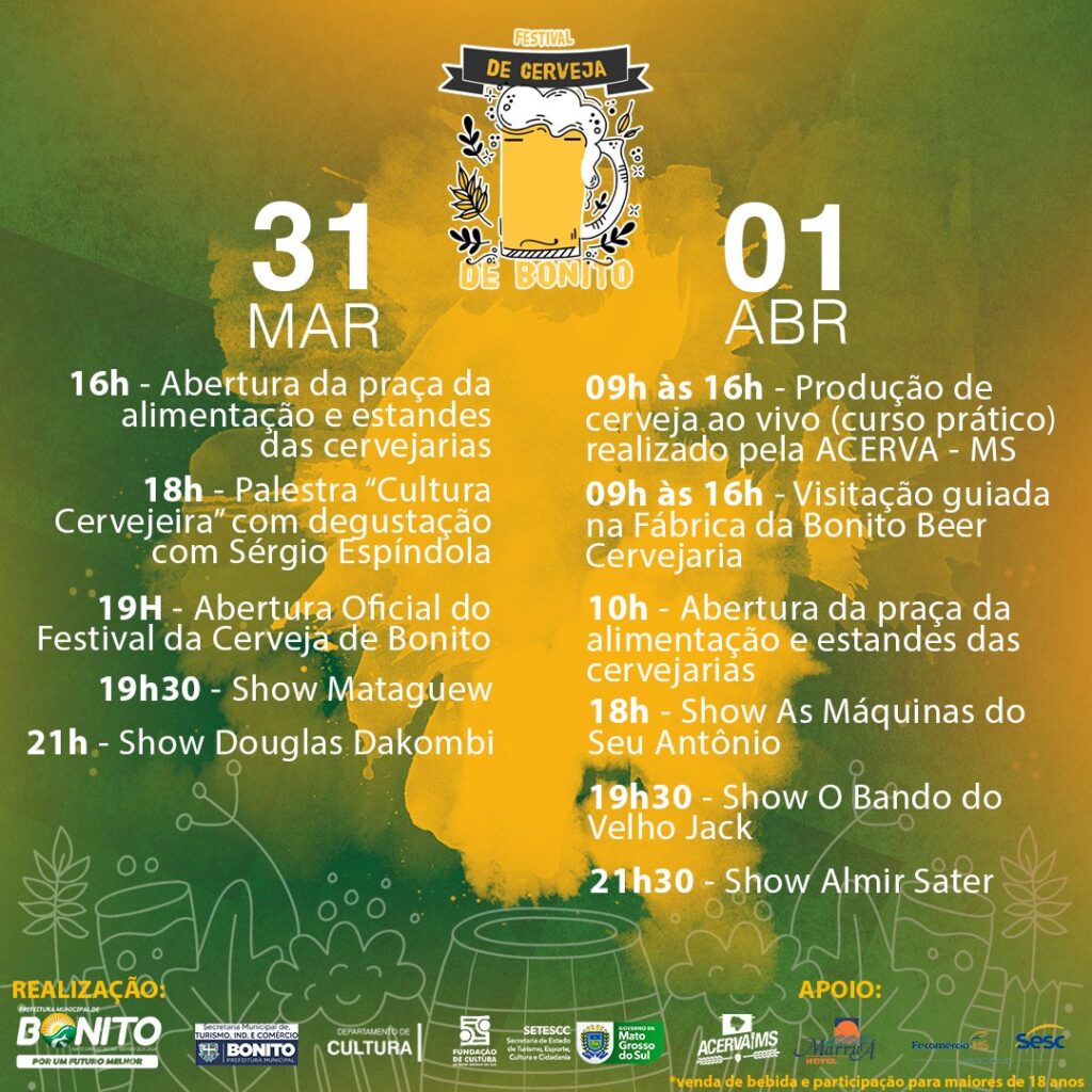 I Festival de Cerveja de Bonito começa hoje com shows de Mataguew e Douglas Dakombi