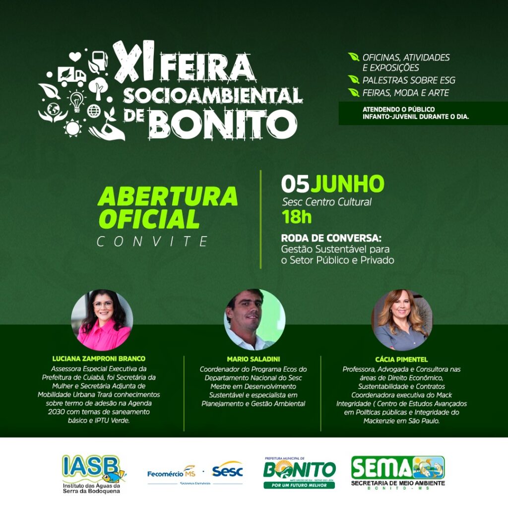 Abertura da XI Feira Socioambiental de Bonito terá roda de conversa sobre gestão sustentável