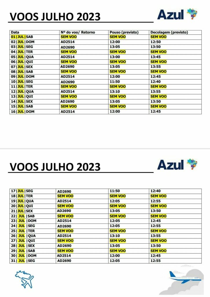 Bonito terá sete voos semanais em julho. Confira horários