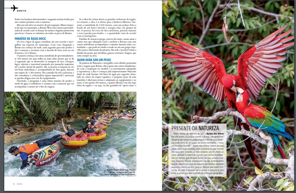 Bonito é destaque na edição de outubro da revista de bordo da Azul