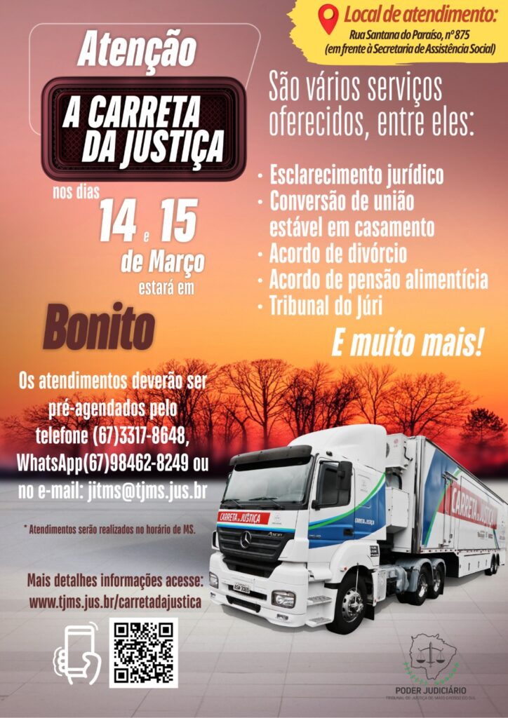 Bonito recebe Carreta da Justiça nos dias 14 e 15 de março