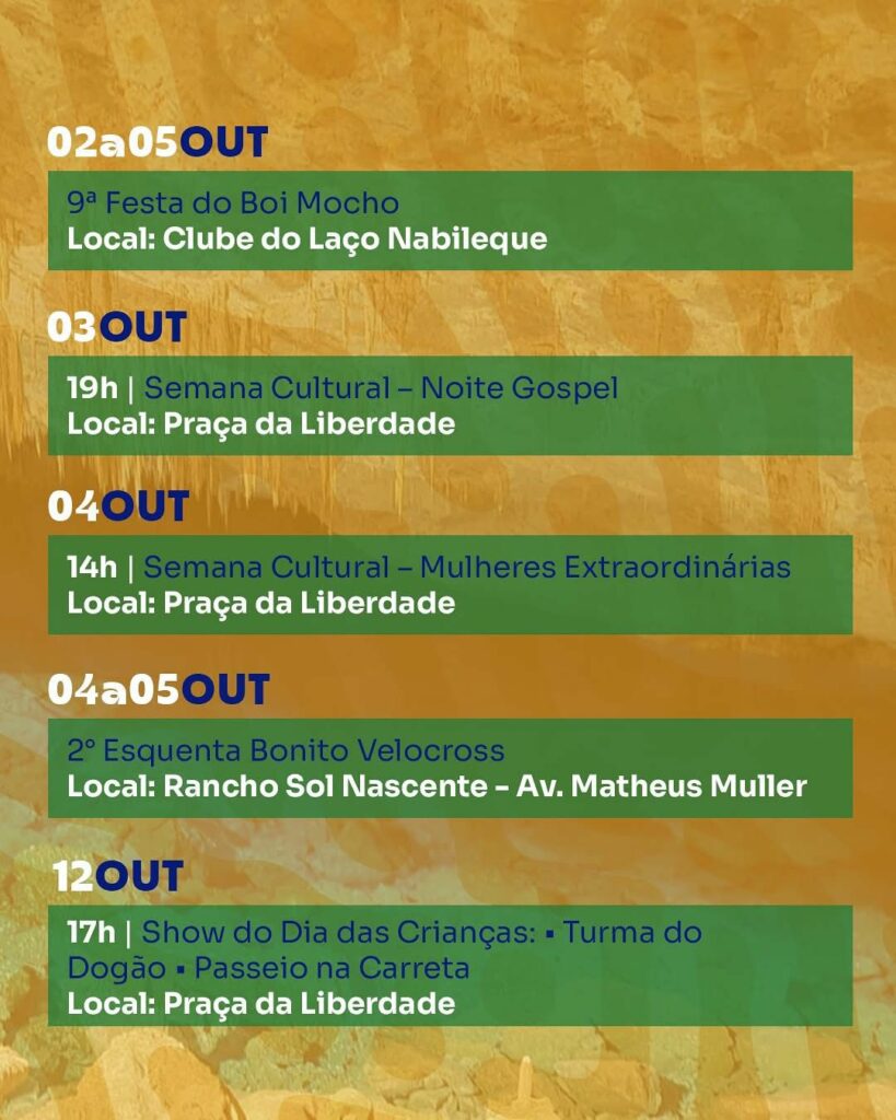 Bonito celebra 77 anos com programação especial Bonito celebra 77 anos com programação especial