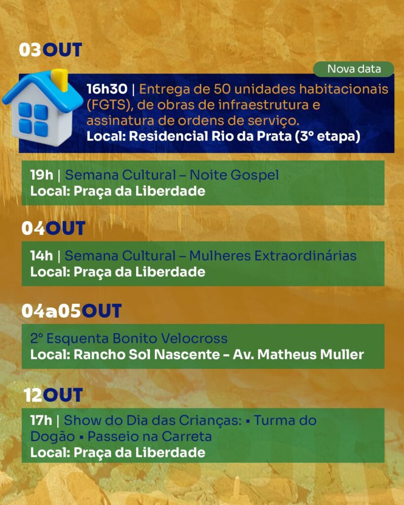 Bonito atualiza programação das comemorações dos 77 anos