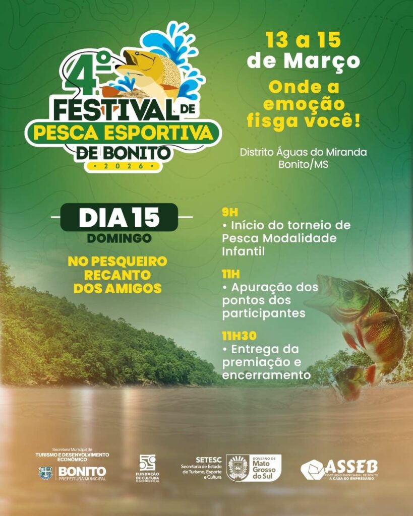 4º Festival de Pesca Esportiva de Bonito acontece neste fim de semana no Distrito Águas do Miranda