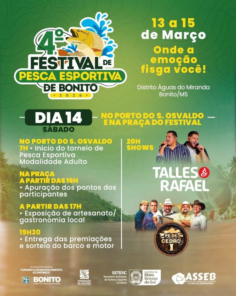 4º Festival de Pesca Esportiva de Bonito acontece neste fim de semana no Distrito Águas do Miranda