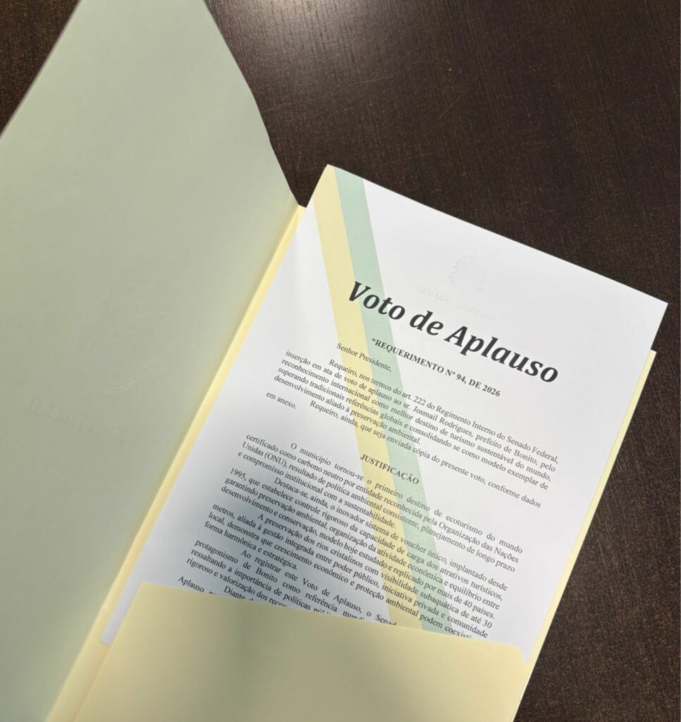 Senado Federal concede Voto de Aplauso a Bonito por destaque mundial no ecoturismo