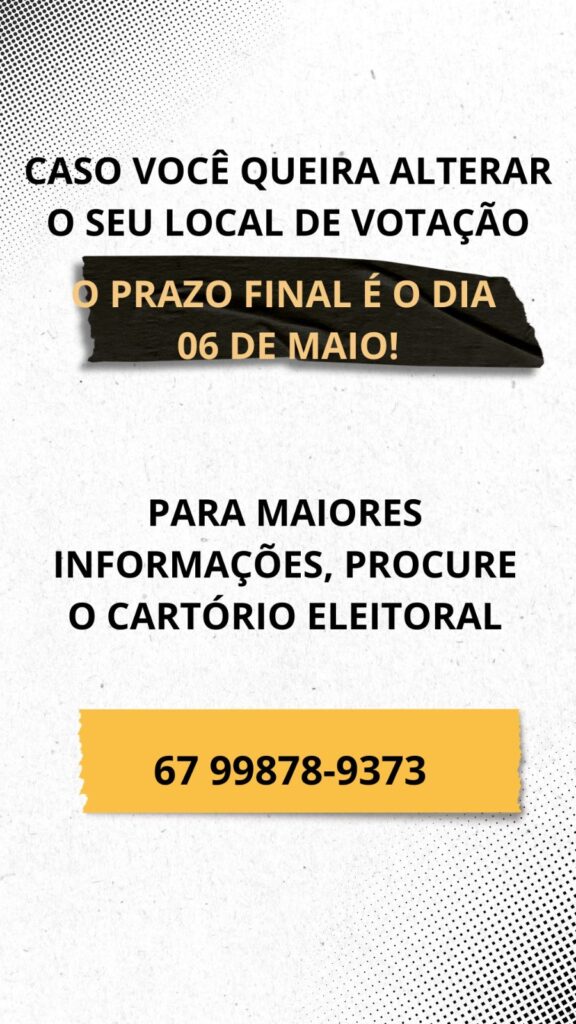 Cartório Eleitoral de Bonito informa mudança em local de votação e orienta eleitores para as Eleições 2026 Cartório Eleitoral de Bonito informa mudança em local de votação e orienta eleitores para as Eleições 2026