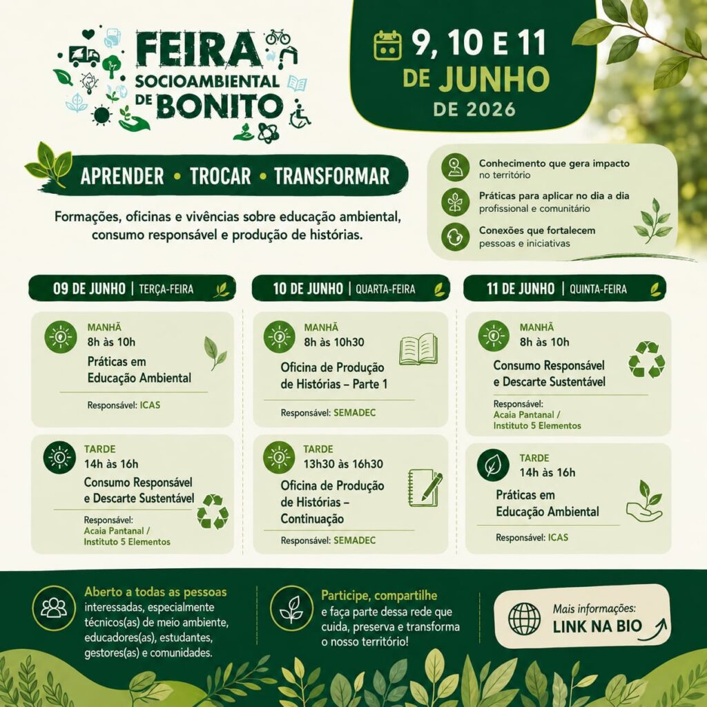 Feira Socioambiental de Bonito abre inscrições para capacitações gratuitas Feira Socioambiental de Bonito abre inscrições para capacitações gratuitas