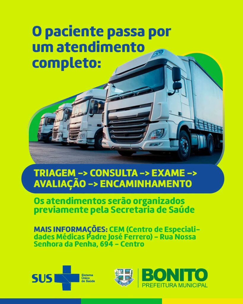 Carreta da Saúde leva consultas e exames especializados para Bonito em setembro Carreta da Saúde leva consultas e exames especializados para Bonito em setembro