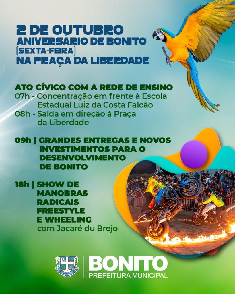 Prefeitura lança programação especial de comemoração aos 78 anos de Bonito