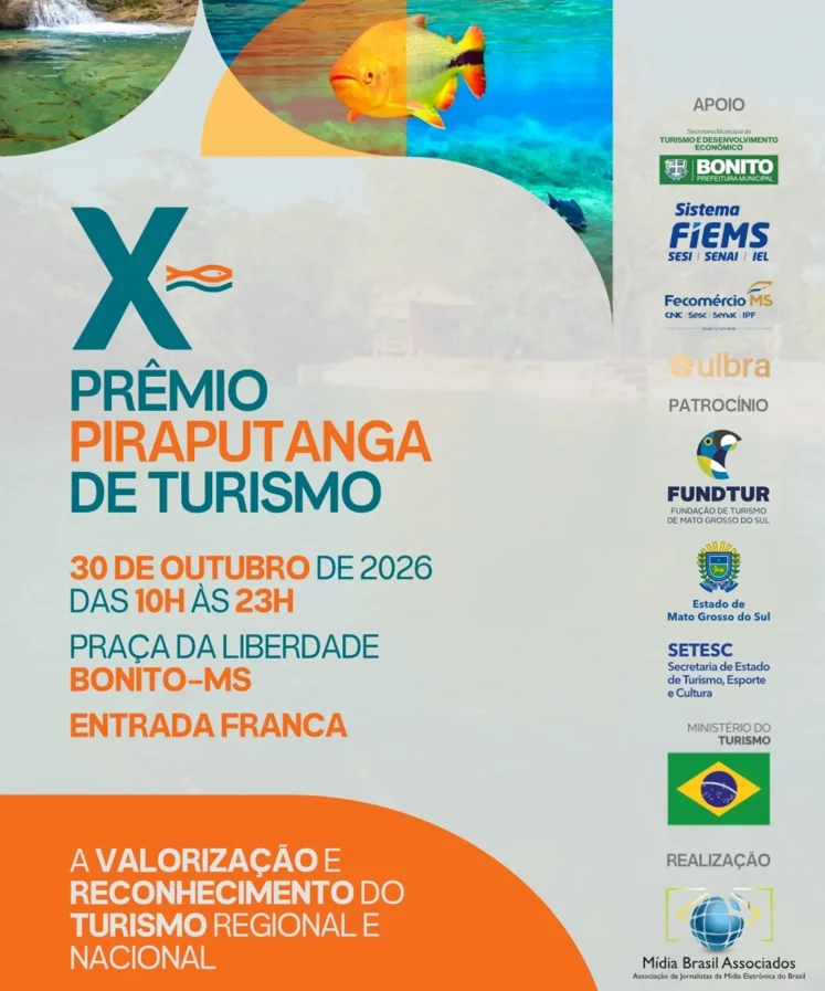 Bonito recebe 10ª edição do Prêmio Piraputanga de Turismo com programação aberta ao público