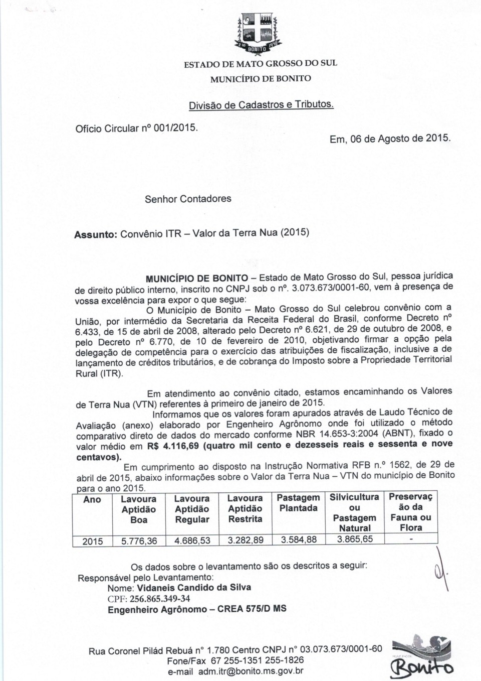 VTN 2015 ITR Oficio nº 001/2015