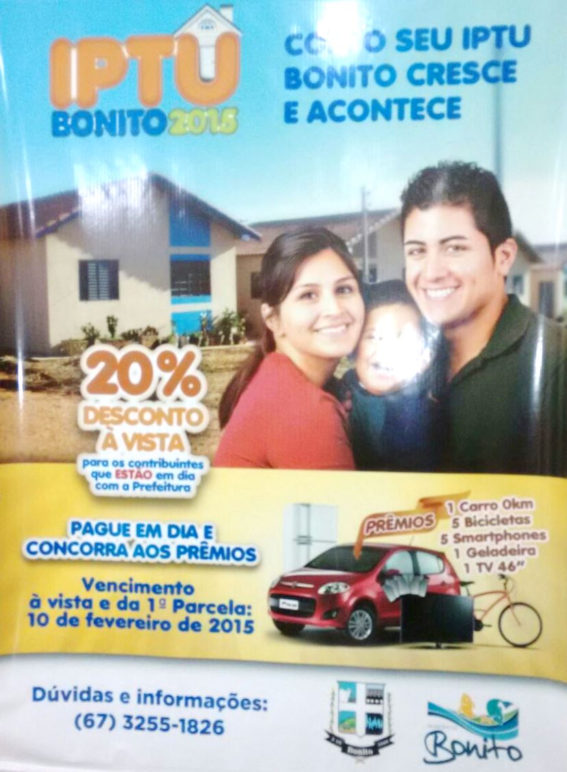Bonito MS: IPTU premiado dará um automóvel 0 Km, saiba como participar do sorteio