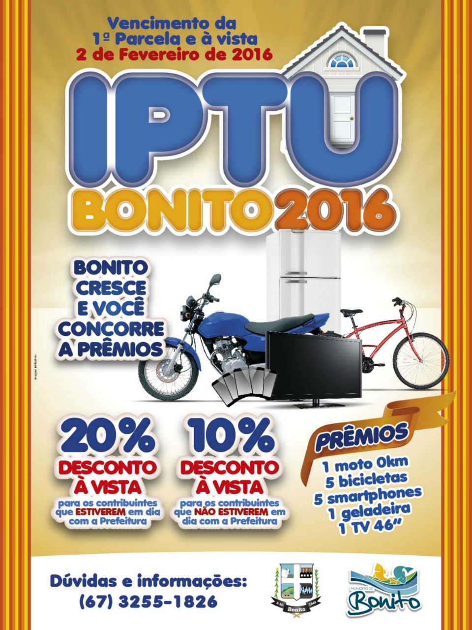 IPTU com 20% e 10% de desconto vence no próximo dia 02 de fevereiro