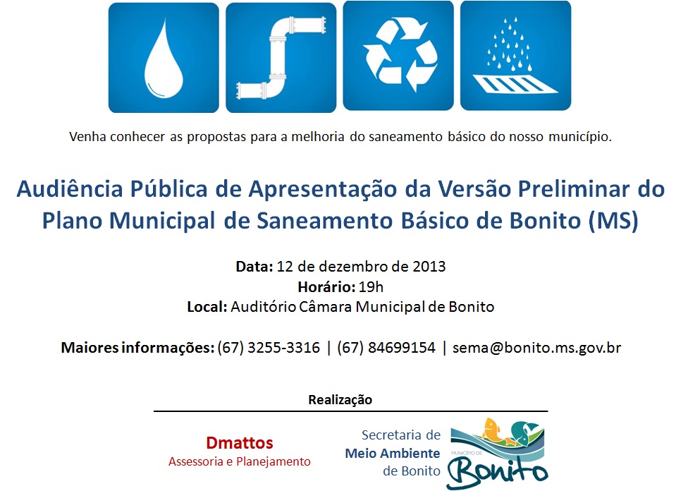 Audiência Pública em Bonito–MS abordará o tema Saneamento Básico