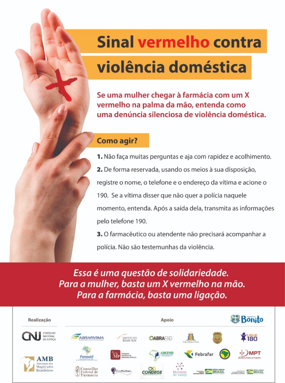 Bonito entra na campanha "Sinal Vermelho Contra a Violência Doméstica"