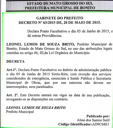 Prefeito Municipal Decreta Ponto Facultativo