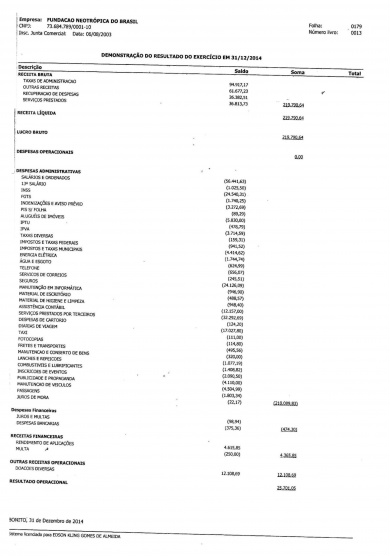 Fundação Neotrópica do Brasil divulga balanço patrimonial de 2014 DRE Página 1