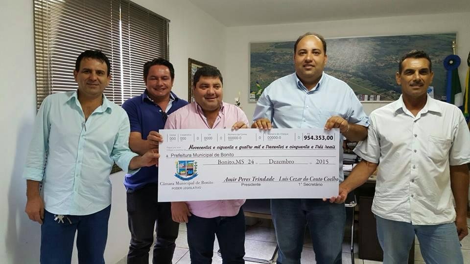 Prefeitura de Bonito recebe devolução de mais de R$ 954 mil de duodécimo da Câmara Municipal