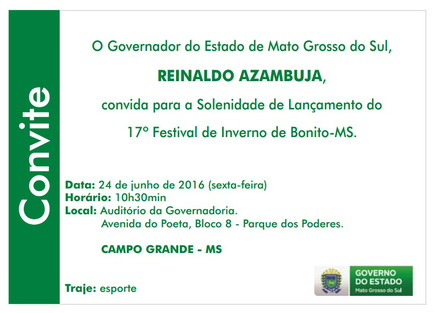 17º Festival de Inverno de Bonito será lançado nesta sexta-feira
