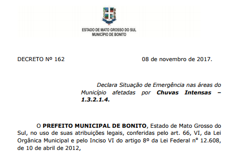 Prefeitura declara situação de emergência devido às chuvas