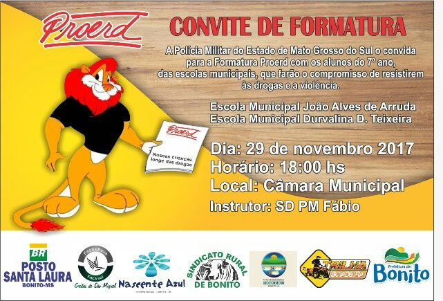 Formatura Proerd das escolas municipais será hoje às 18h00