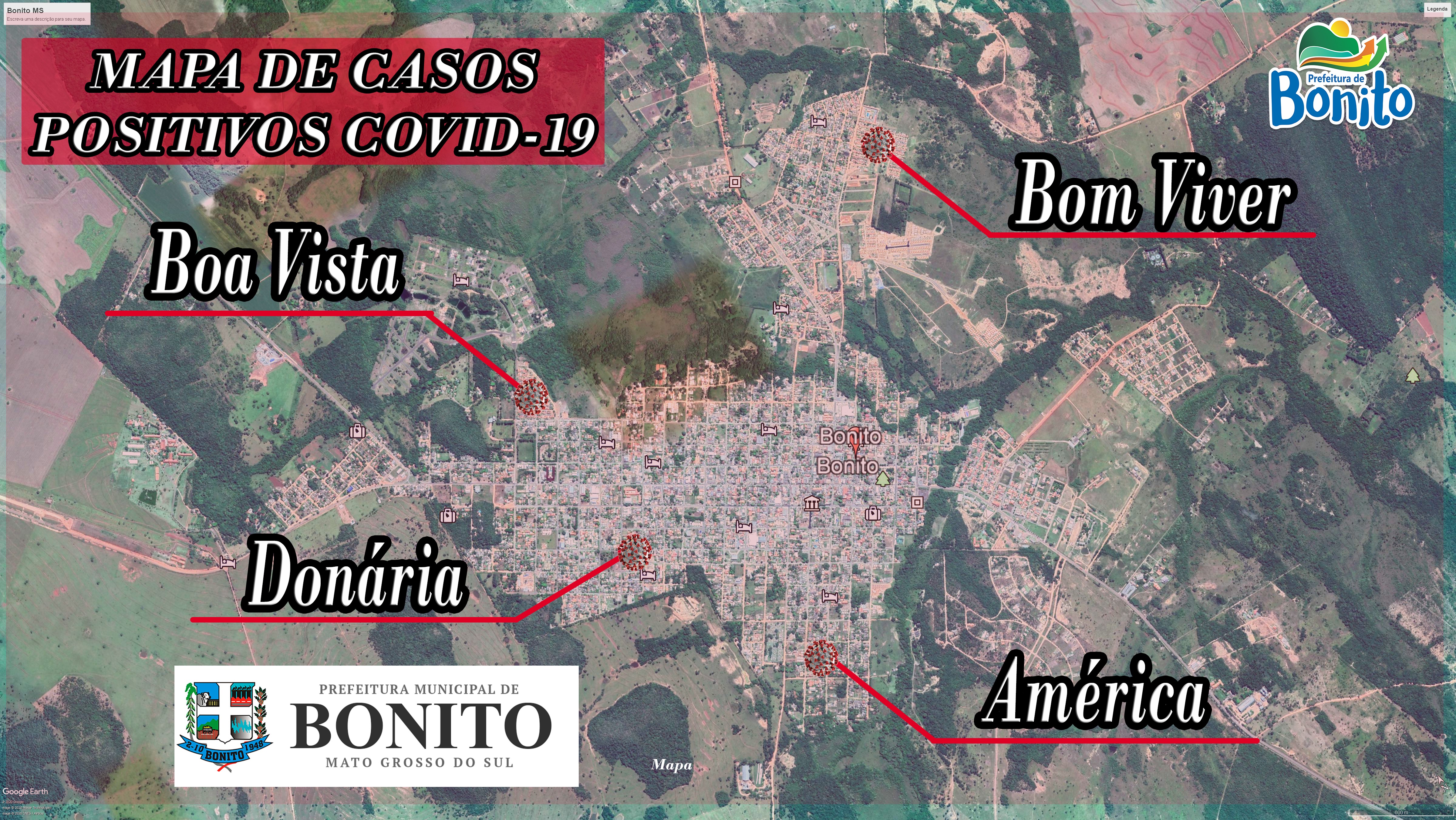 Confira onde estão os 4 casos positivos de Covid-19 em Bonito