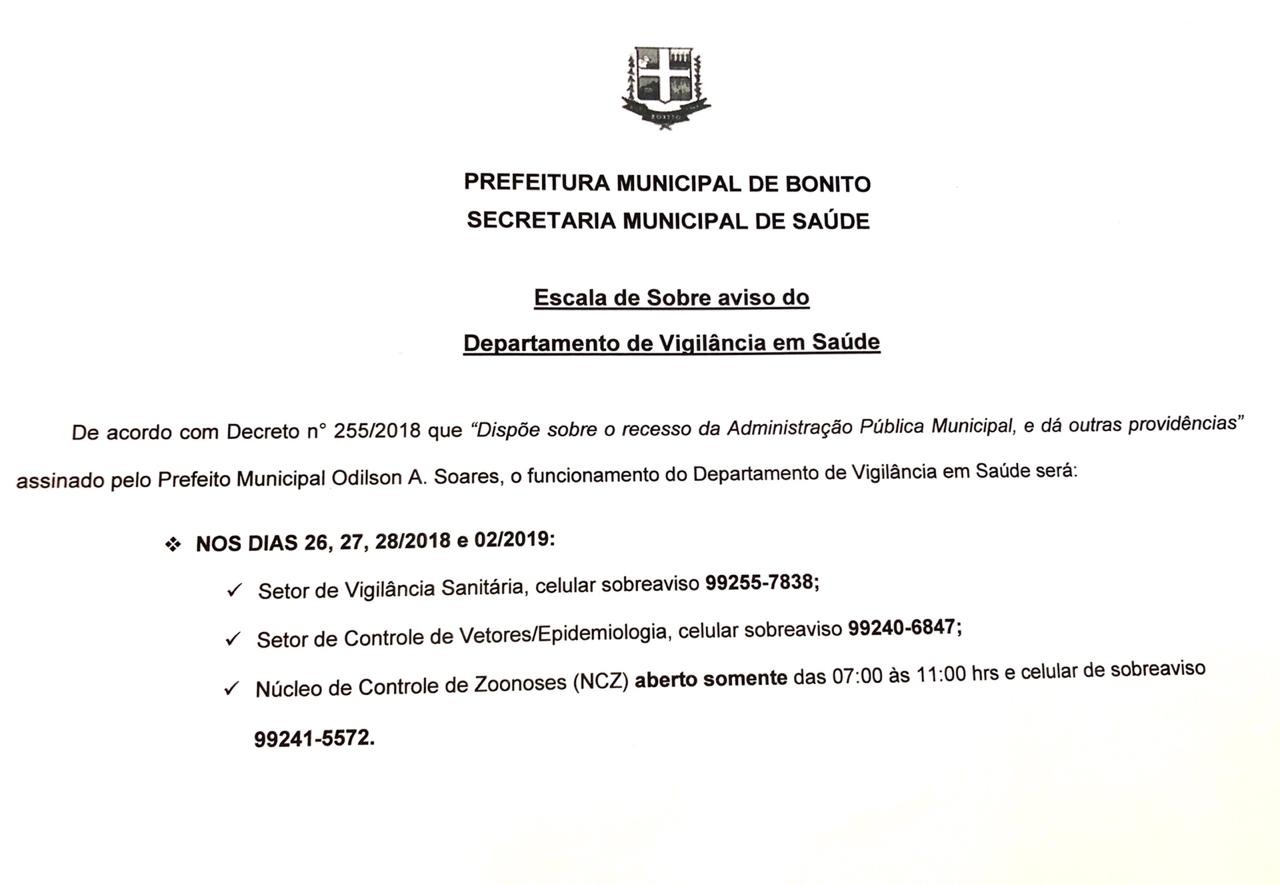 Vigilância em Saúde divulga Escalas de Sobreaviso
