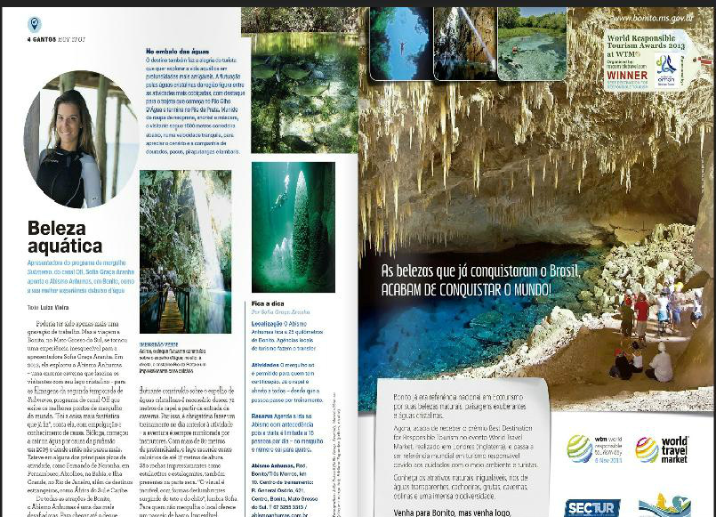 Revista de borda da Azul descreve Bonito como experiência única.