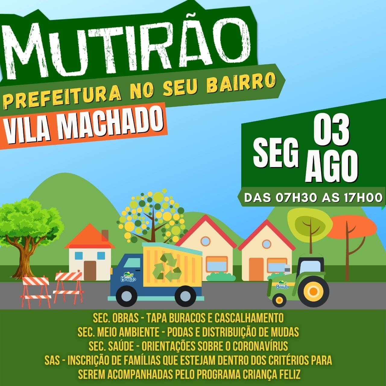 Prefeitura no seu bairro: Vila Machado recebe mutirão na segunda-feira