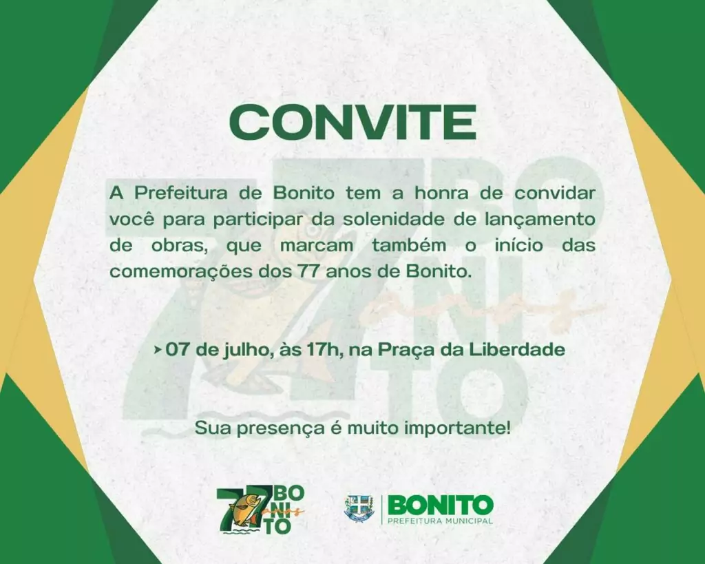 Lançamento e entrega de obras marcam início das comemorações dos 77 anos de Bonito