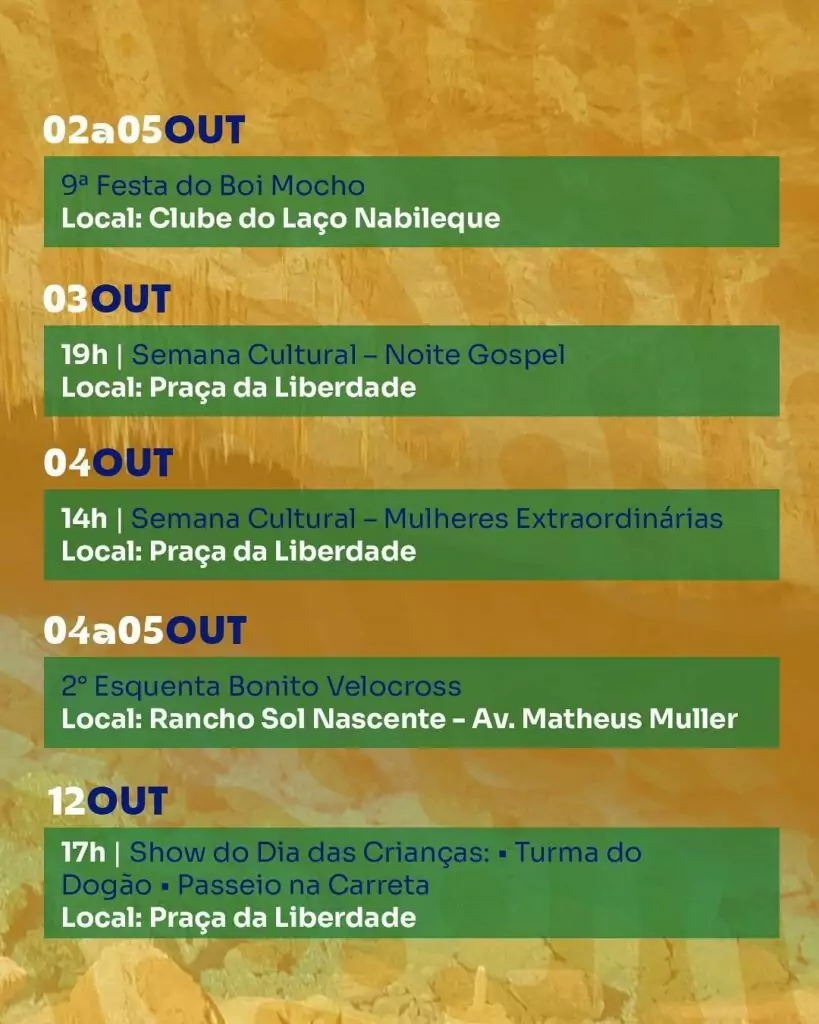 Bonito celebra 77 anos com programação especial Bonito celebra 77 anos com programação especial