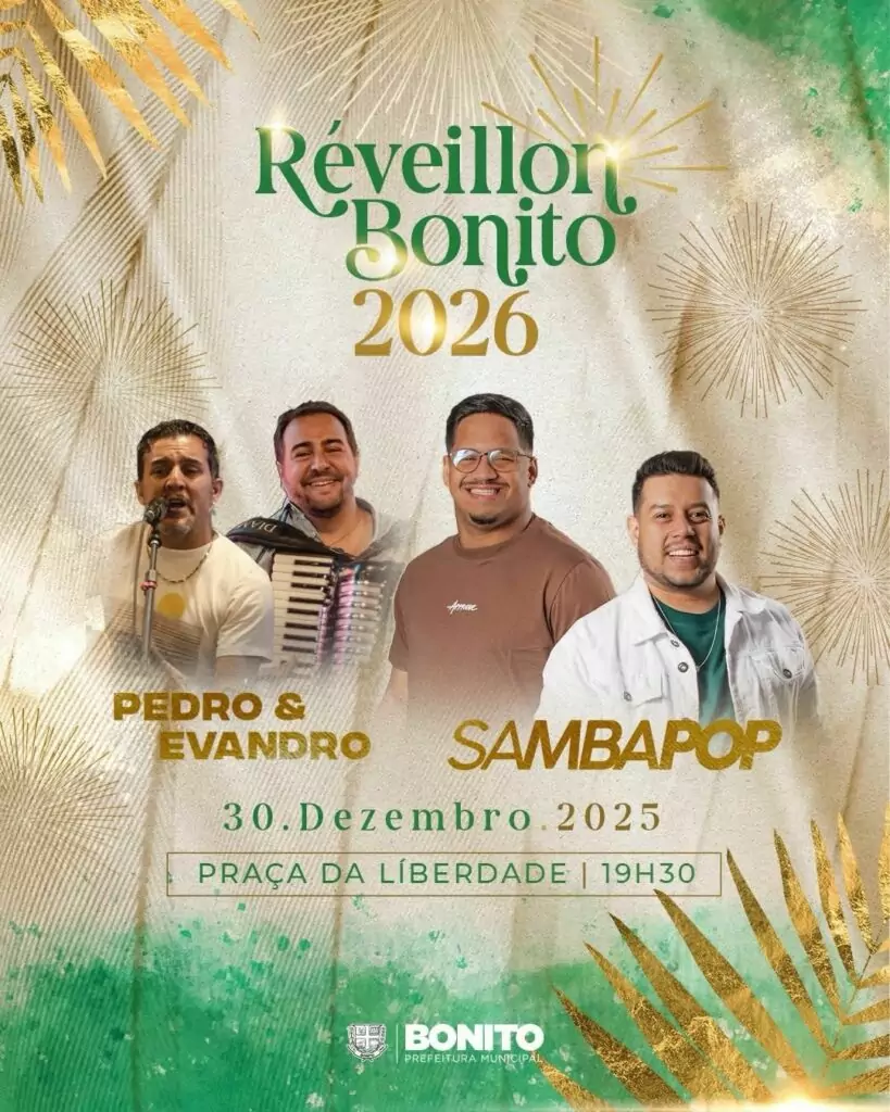 Réveillon Bonito 2026 terá dois dias de shows e queima de fogos silenciosos na Praça da Liberdade Réveillon Bonito 2026 terá dois dias de shows e queima de fogos silenciosos na Praça da Liberdade