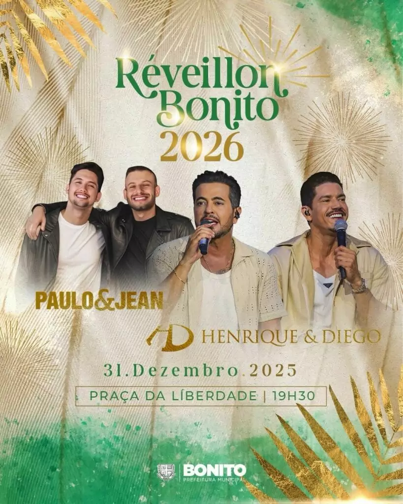 Réveillon Bonito 2026 terá dois dias de shows e queima de fogos silenciosos na Praça da Liberdade Réveillon Bonito 2026 terá dois dias de shows e queima de fogos silenciosos na Praça da Liberdade
