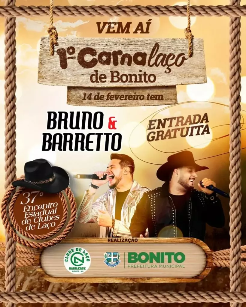 Prefeitura confirma Bruno e Barretto para o 1º Carnalaço de Bonito Prefeitura confirma Bruno e Barretto para o 1º Carnalaço de Bonito