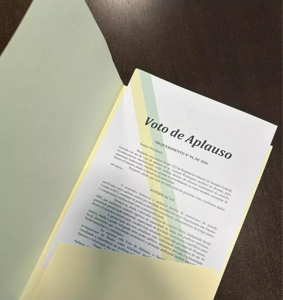 Senado Federal concede Voto de Aplauso a Bonito por destaque mundial no ecoturismo